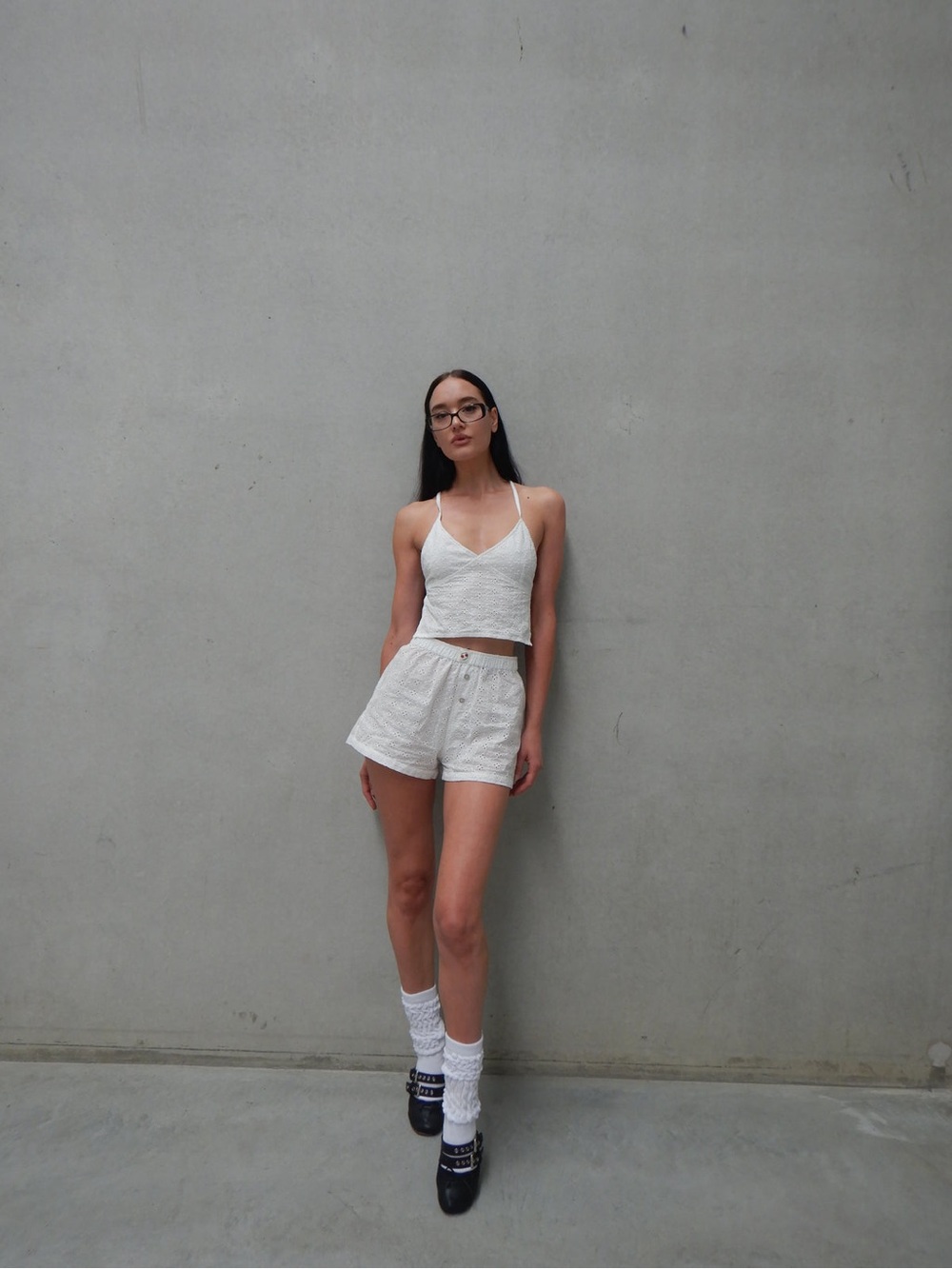 NWOT Highrack Studios Peggy Backless Top & Boxer Shorts Broderie Cotton Set L/XL